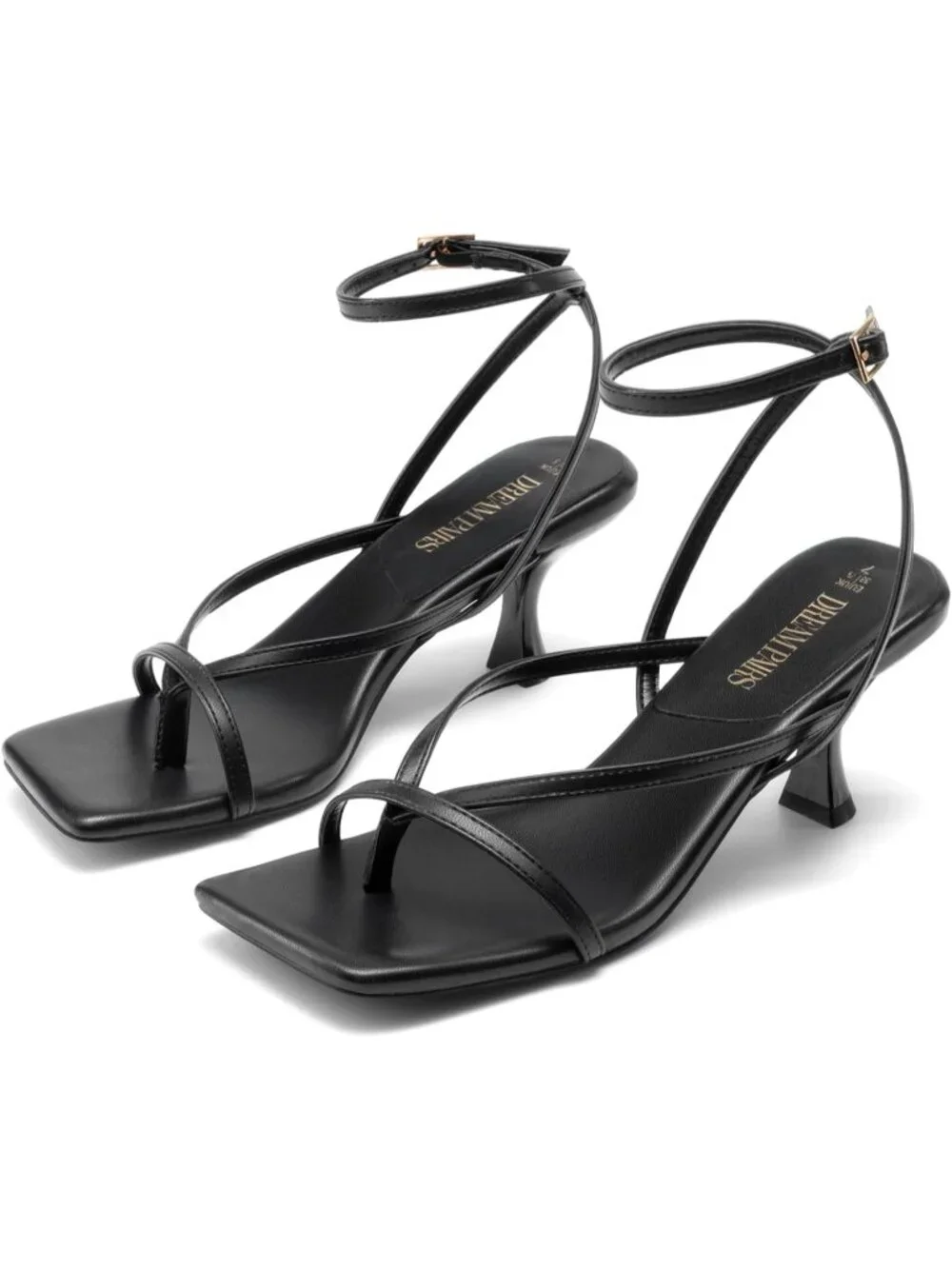 Dream Pairs Women's Black Pu Open Toe Dressy Thong Comfort Kitten Heel Sandals